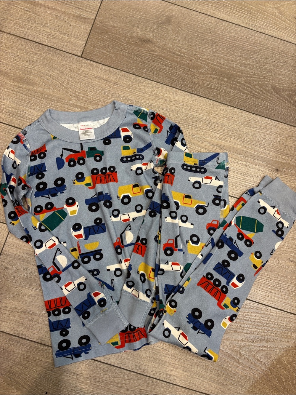Hanna Andersson Light Blue Construction Trucks Pajama Set size 6-7